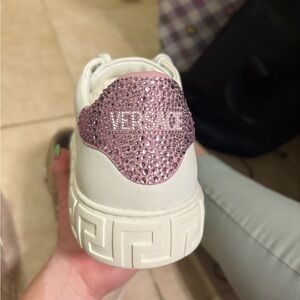 Versace White Sneakers with Pink Crystal Accents
